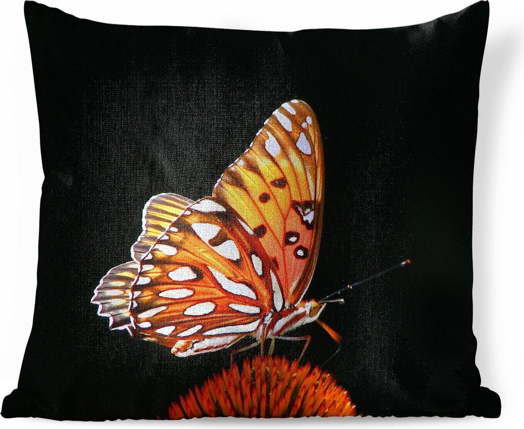 MuchoWow Zierkissen Sofakissen Wohnzimmer Dekokissen 40x40 cm Schmetterling - Blumen - Insekt - Porträt - Schwarz - Orange - Foto Kissen - Schla...