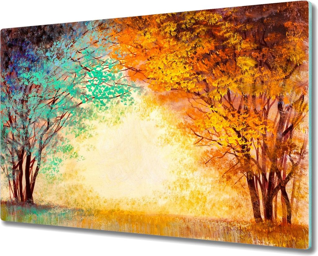 Coloray Schneidebrett Herdabdeckplatte 80x52 cm Kochplattenabdeckung Küchenbrett Hackbrett - Wald Blätter