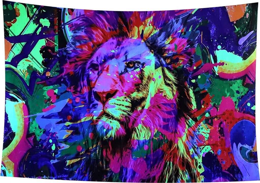 UV-Wanddeko, fluoreszierendes Bild, Wandteppich, reflektierend, 150 x 150 cm, XL, Löwe