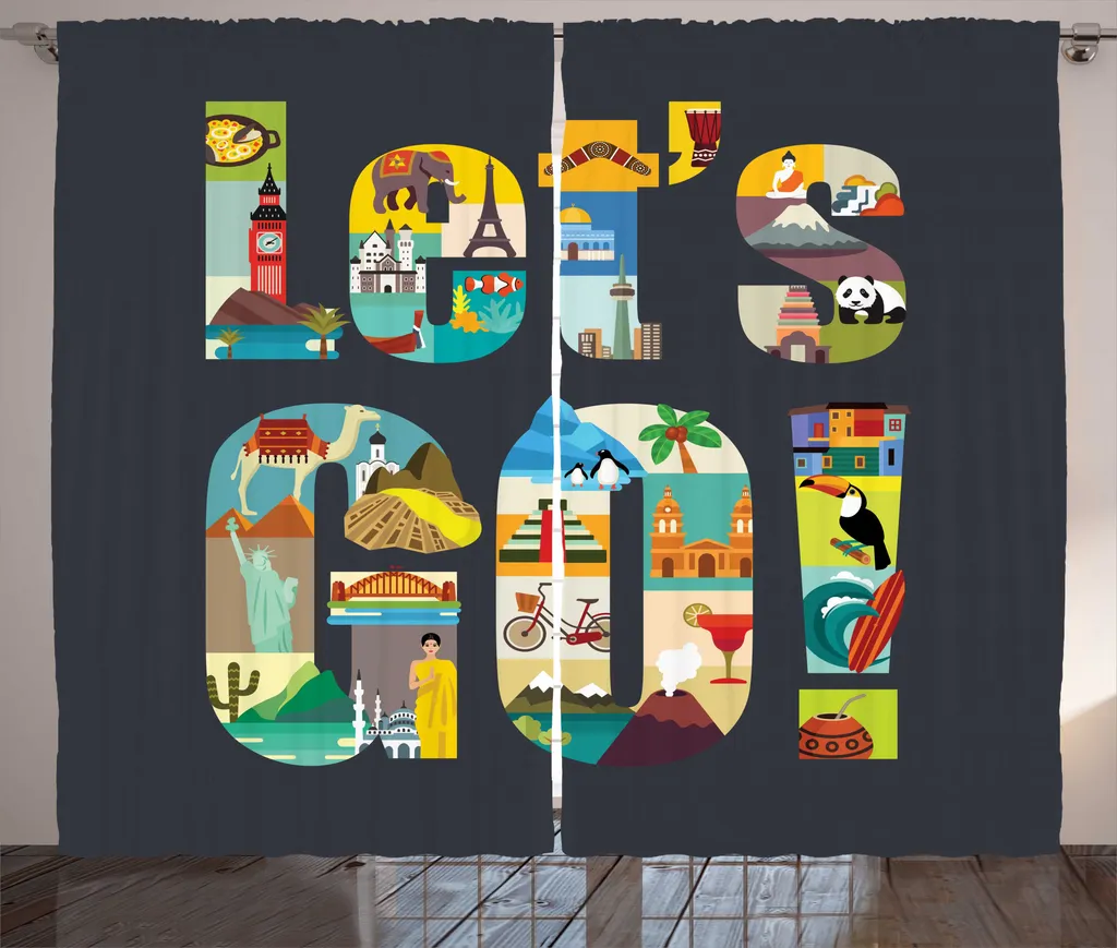 Rideau Grande Taille 280x225cm Voyage - Déco Rustique Sans Trous