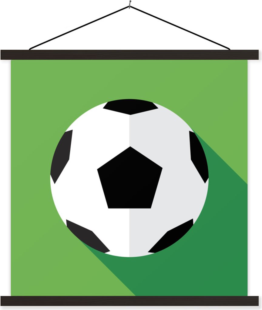 MuchoWow Textilposter Eine Illustration eines Fußballs auf einem grünen Hintergrund - Jungen - Mädchen - Kinder 120x120 cm mit schwarzem Rahme...