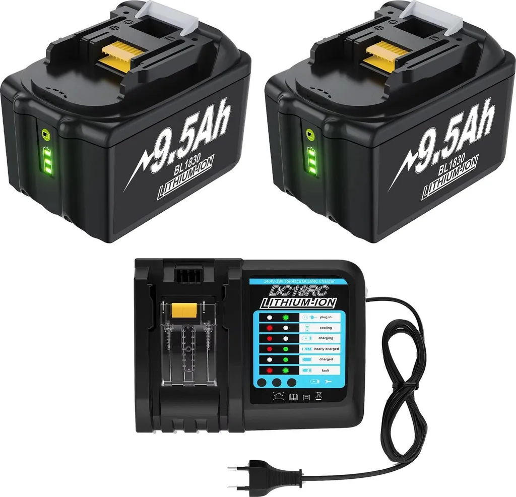 Batterie 18V 9.5Ah pour Makita BL1830 BL1860 BL1890 avec Chargeur Inclus