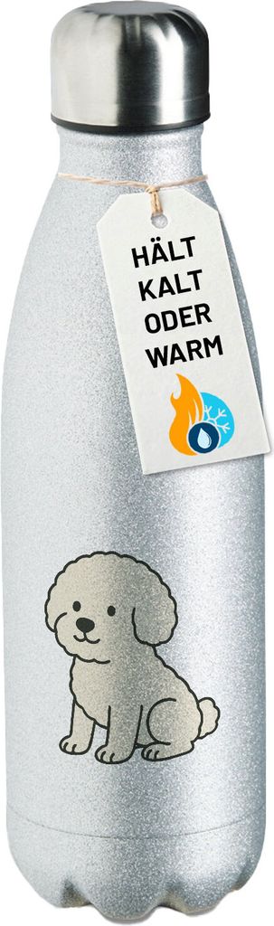 Huuraa Trinkflasche Bichon Frisé Comic Bichie 500ml Silver Edelstahl Wasserflasche Trinkflasche Geschenkidee