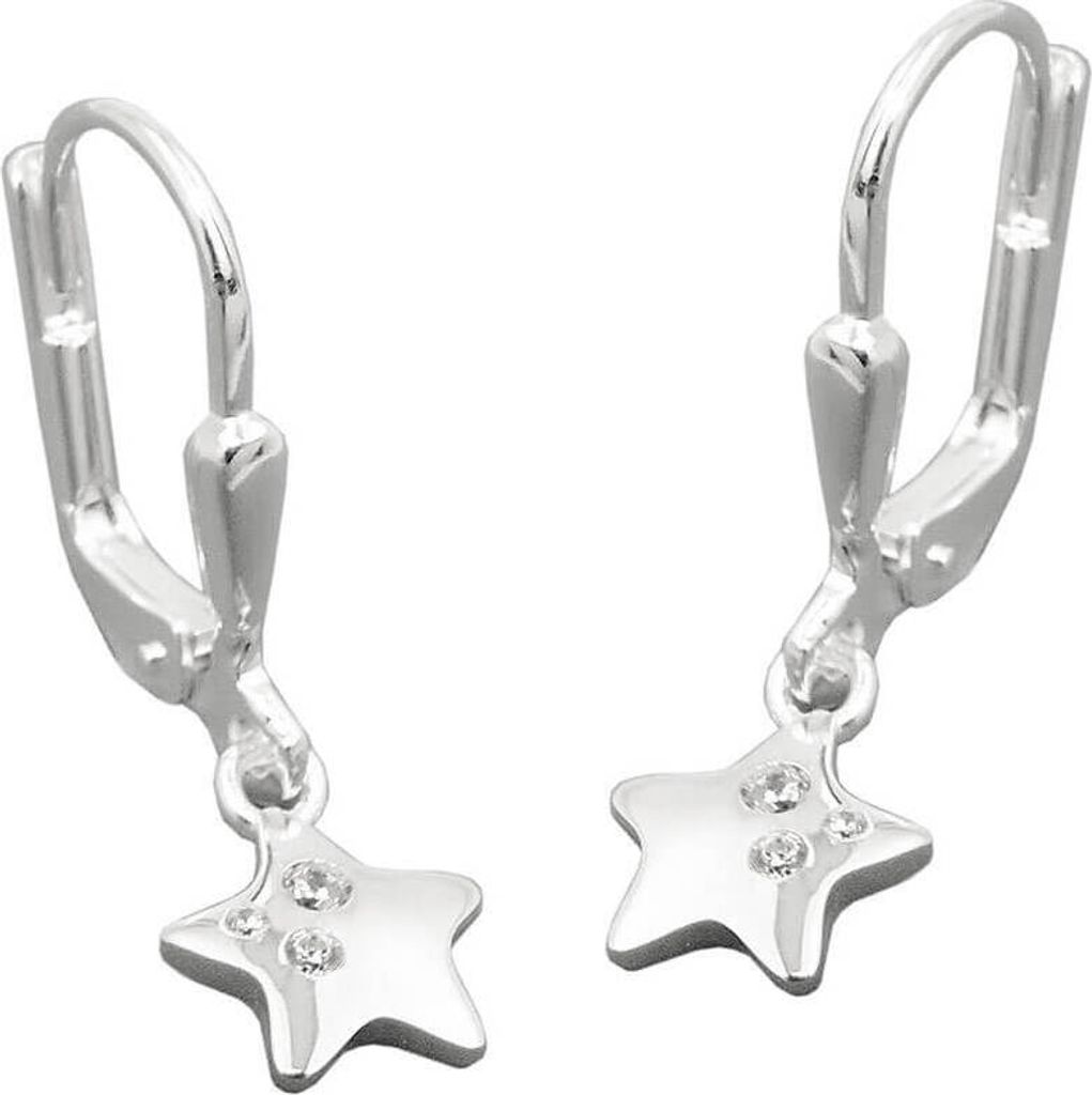 Paar Ohrhänger Ohrringe 23x7mm Sterne mit Zirkonia 925 Silber glänzend Kinder