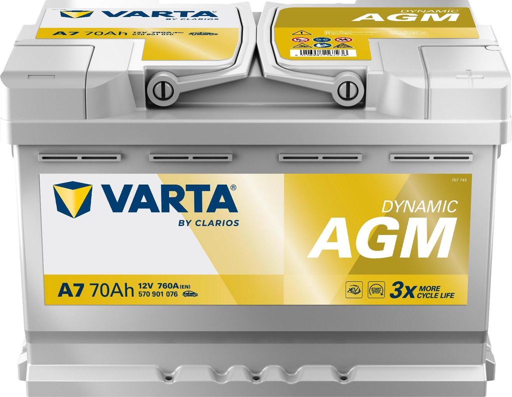 VARTA A7 Silver Dynamic AGM 12V 70Ah 760A Autobatterie Start-Stop 570 901 076