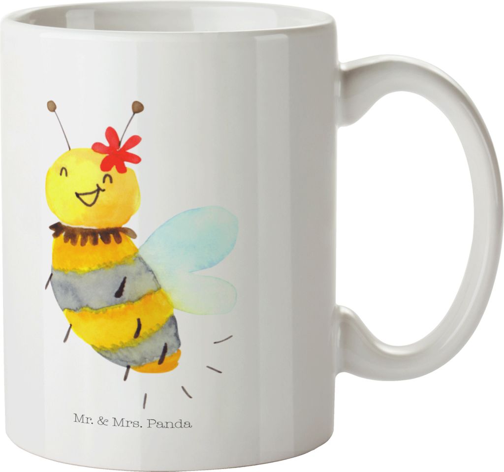 Mr. & Mrs. Panda Tasse Biene Blume - Weiß - Geschenk, Teetasse, Hummel, Kaffeepott, Trinkbecher, mit Spruch, Kaffeebecher
