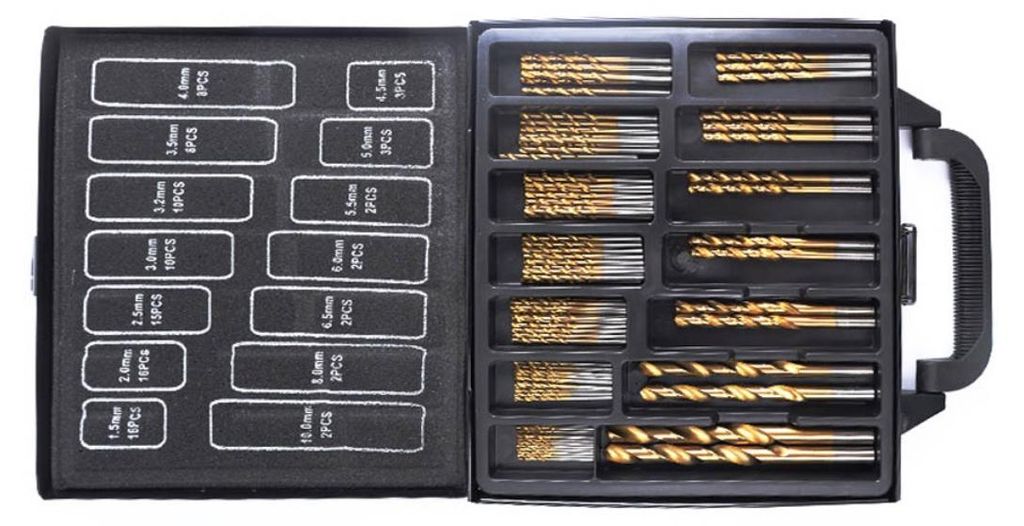 INF Spiralbohrer-Set 99-teilig im Metallkoffer aus Lagerstahl, mehrfarbig