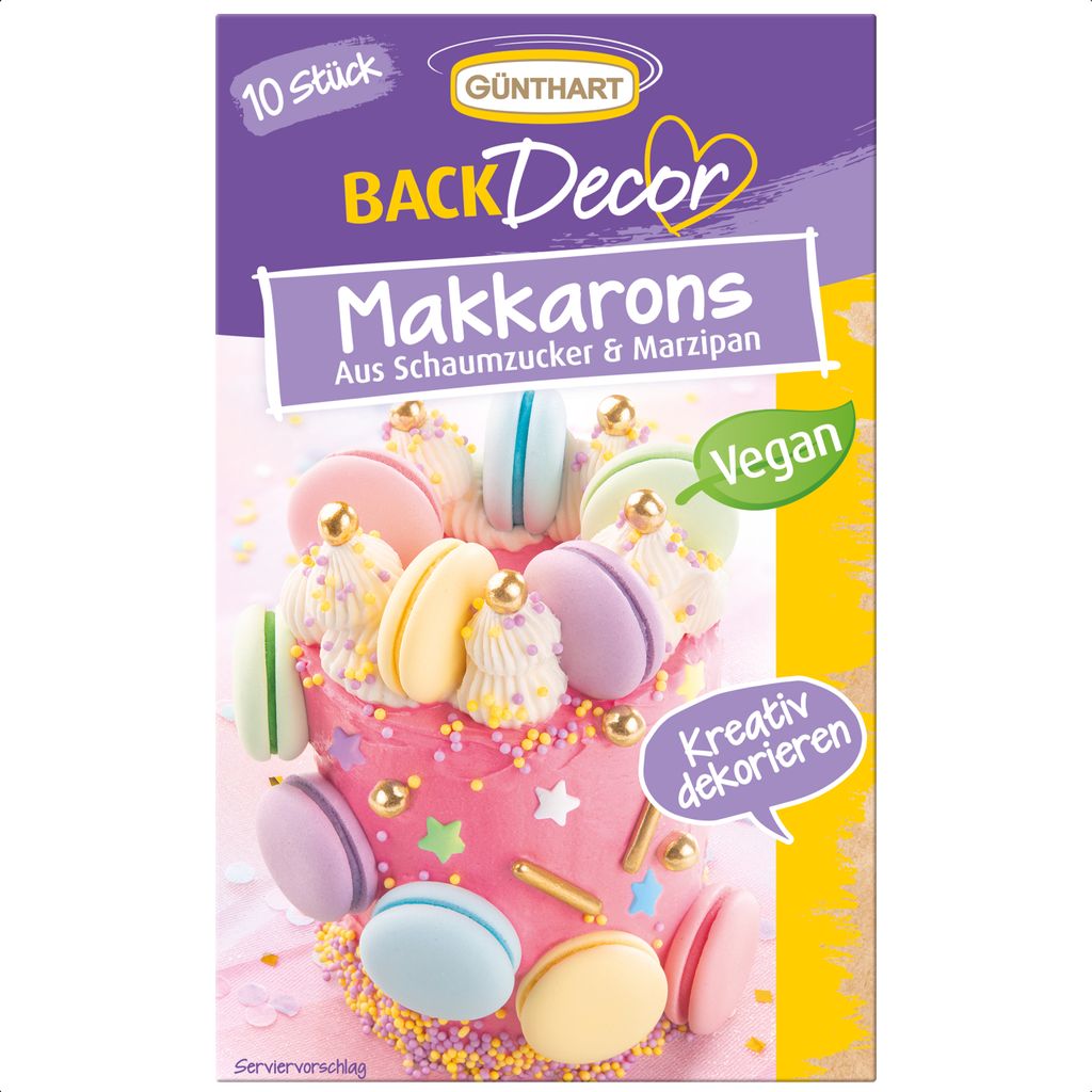 Günthart 10 coloratissimi macarons vegani in rosa, giallo, Immagine del prodotto 