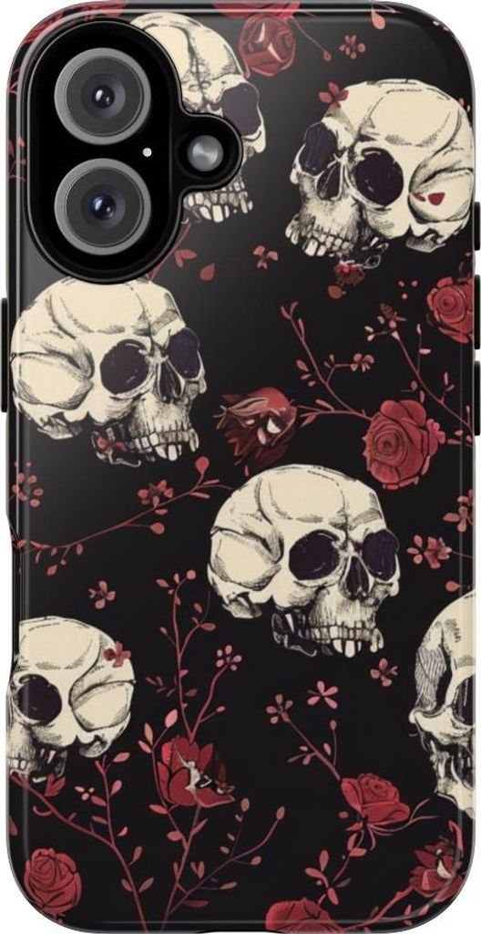 Totenköpfe und rote Rosen – Hülle Kompatibel mit iPhone 16