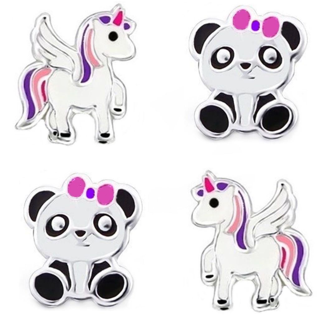 Ohrstecker-Set mit Panda und Einhorn für kleine Mädchen
