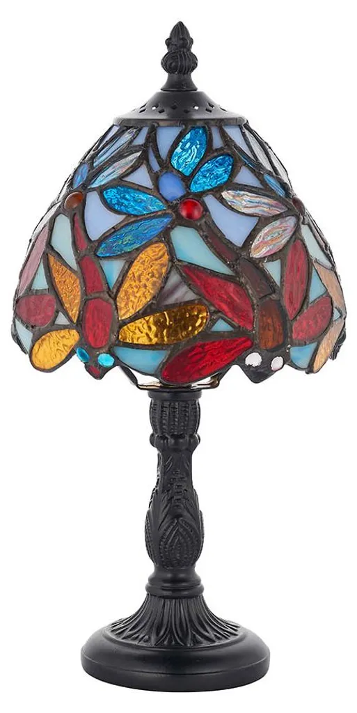 Lampe Tiffany artisanale LORETTE en verre multicolore 32cm douille E14
