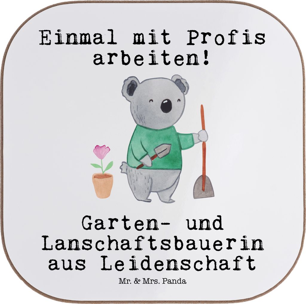 Mr. & Mrs. Panda Holzuntersetzer Garten- und Landschaftsbauerin Leidenschaft - Weiß - Geschenk, Coaster, Witzig, Gärtnerei, gläseruntersetzer, S...