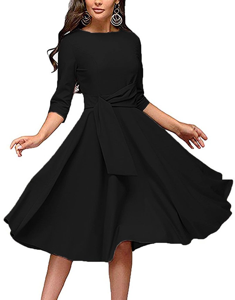 FENJAR Damen Elegantes Audrey-Hepburn-Kleid mit gerafftem Produktbild 