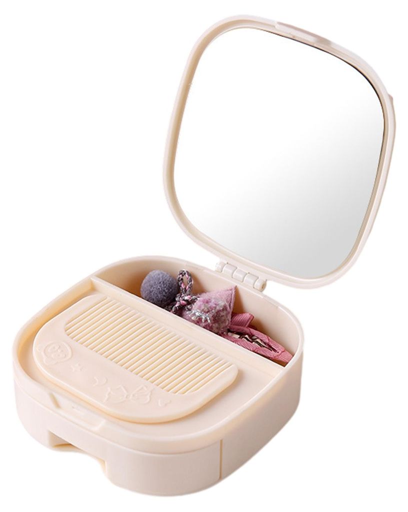 Reise-Schmuckkästchen mit Spiegel und Kamm, tragbare Schmuckaufbewahrungsbox mit Fächern, Mini-Schmuckorganizer für Damen, Ohrringe und kleine A...