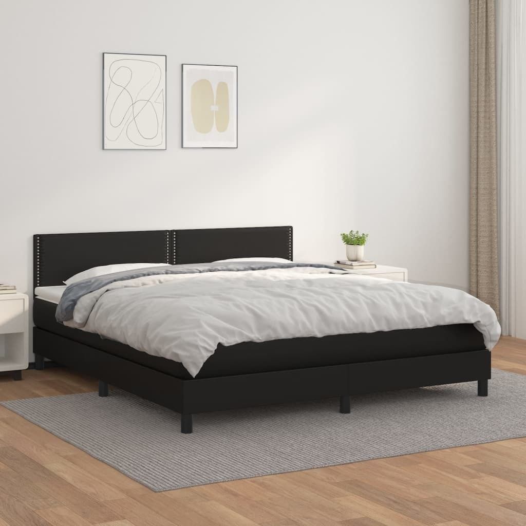 The Living Store Boxspringbett mit Matratze Schwarz 180x200 cm Kunstleder