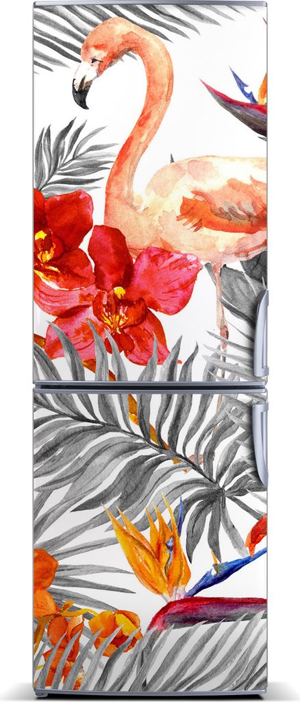 Tulup Kühlschrankdekoration - Magnetmatte - 70 cm x 190 cm - Magnet auf dem Kühlschrank - Flamingos Und Blumen