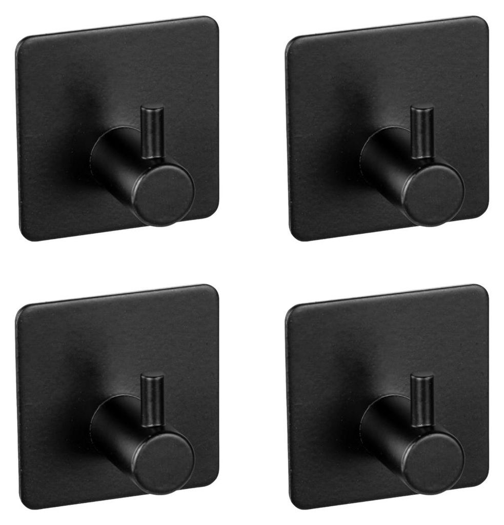 WENKO Wandhaken Mod. Ureo Schwarz, 4er Set, Handtuch-Haken, Produktbild 