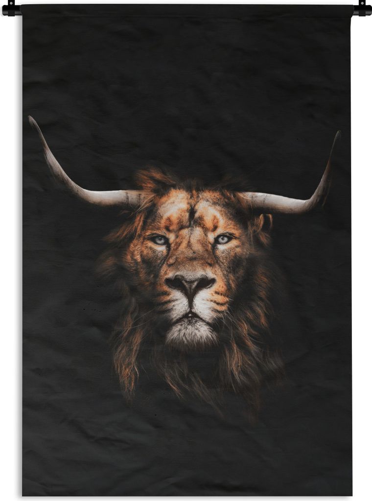 MuchoWow Wandteppich Wandbehang Löwe - Schwarz - Mantel 120x180 cm Tapisserie Dekoration Wandtuch - Schlafzimmer - Dekorationen für das Haus