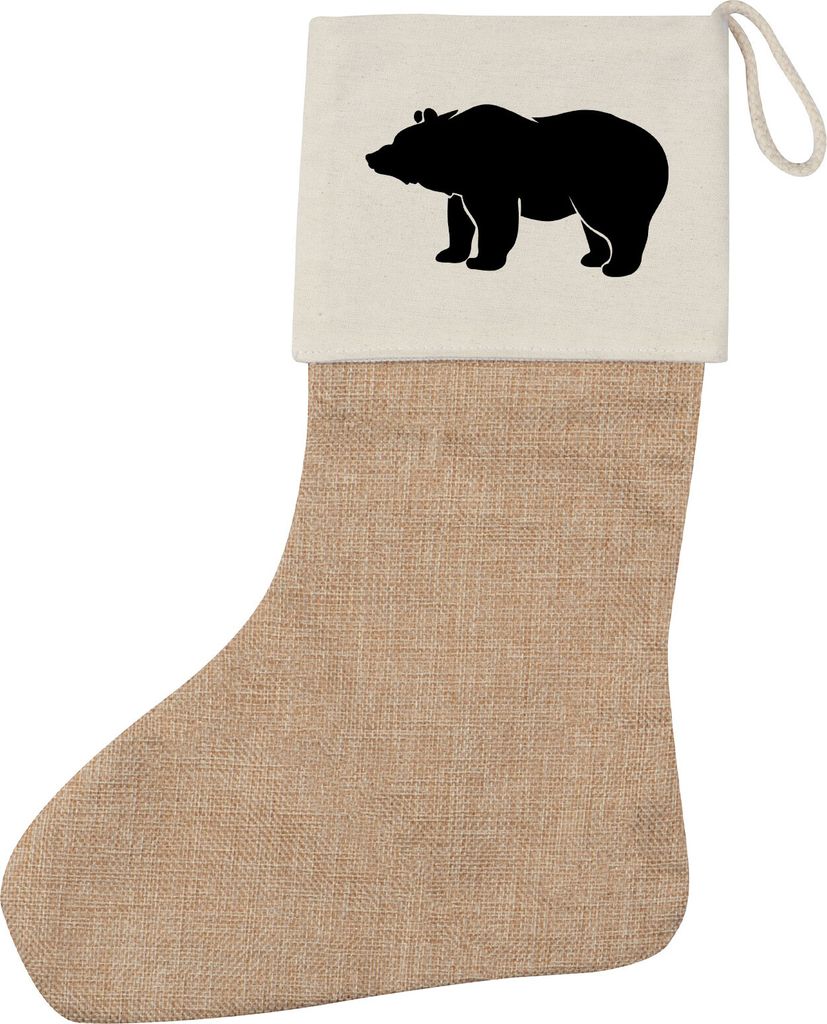 Huuraa Weihnachtsstrumpf Bär Silhouette Beige Jute Kaminstrumpf Geschenkidee
