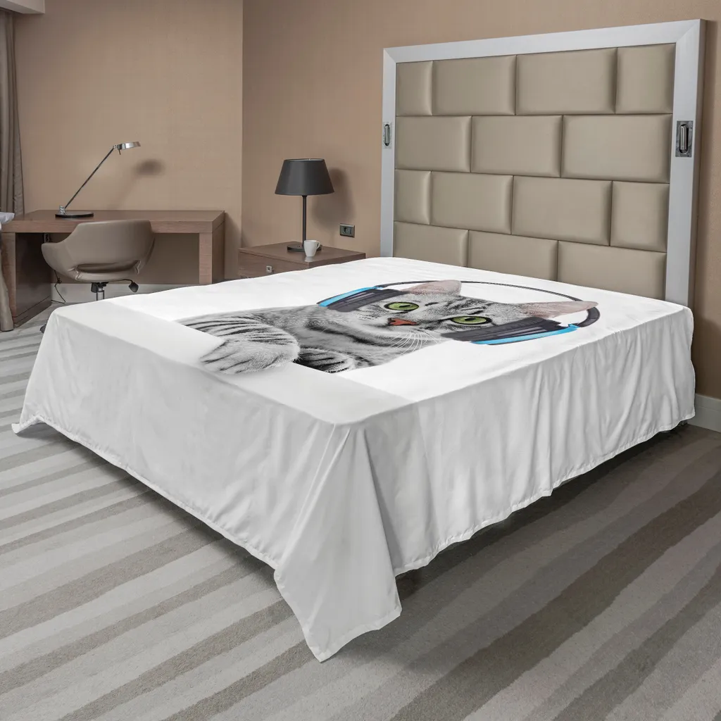 Drap de lit décoratif pour chambre d'ado motif chat musical 275x260 cm