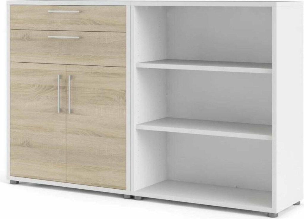 Kommode Albinea, Wohnzimmerbuffet, Wohnzimmer-Sideboard, Moderne Küchen-Speisekammer, 178x40 h113 cm, Weiß und Eiche