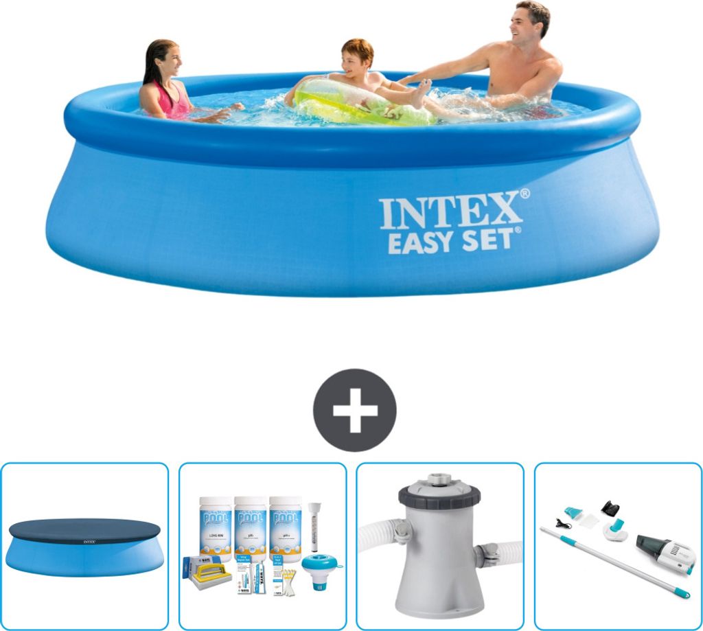 Intex runder aufblasbarer Easy Set-Pool – 305 x 76 cm – Blau – im Lieferumfang enthalten Abdeckung - Wartungspaket - Filterpumpe für Schwimm...