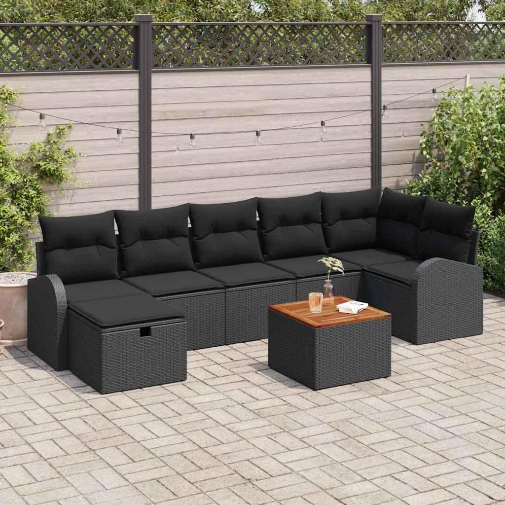 Maison Exclusive - Gartensofa-set mit Kissen 8 pcs Schwarz Poly-Rattan