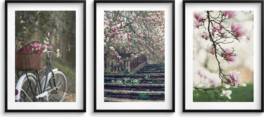 Set 3 Poster Soggiorno 30x40 Alberi Primavera e Bicicletta Vintage