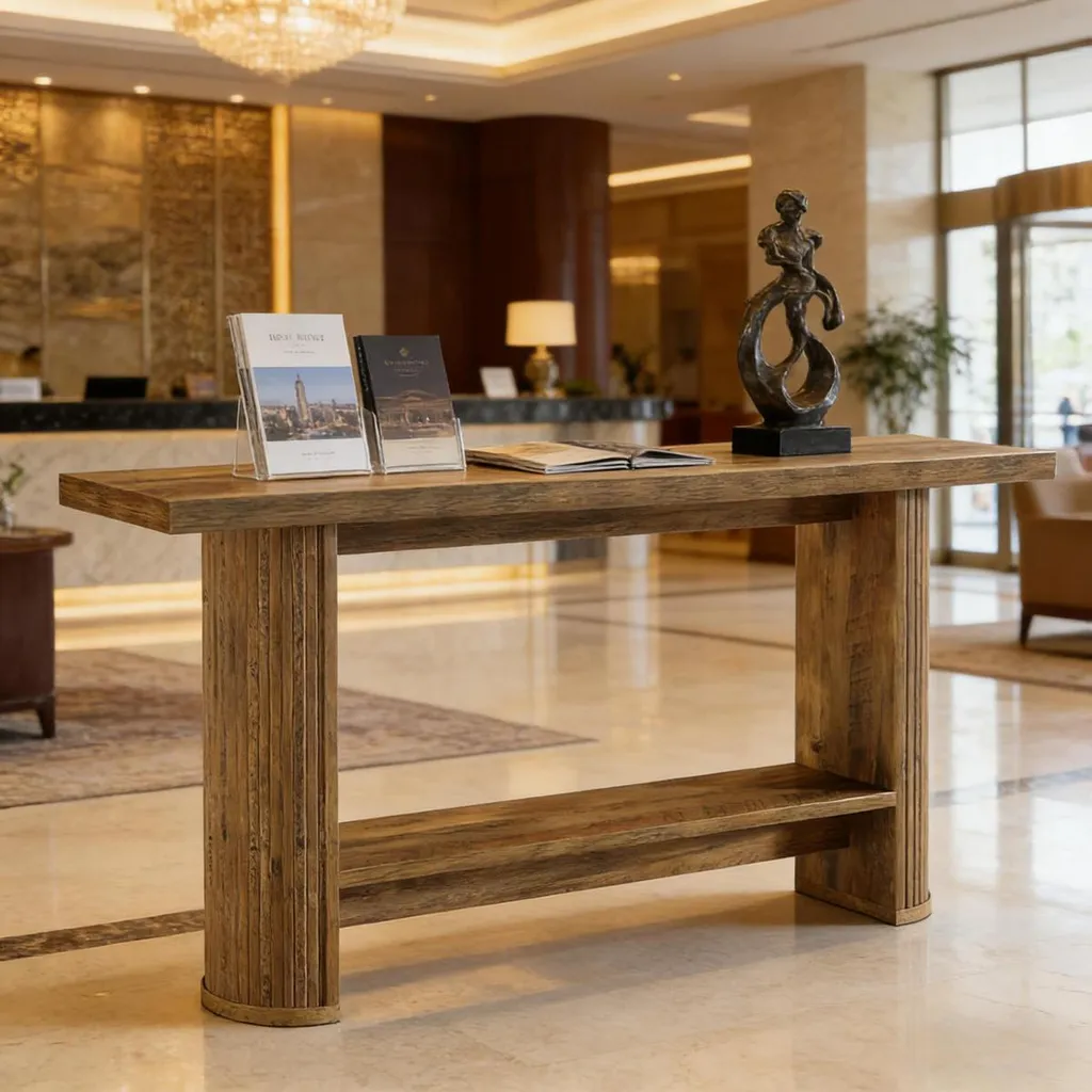 Table de hall d'entrée robuste en métal et bois, design industriel fin