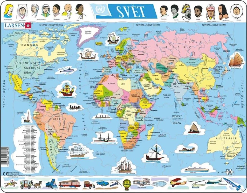 LARSEN Puzzle Politische Weltkarte 107 dlks