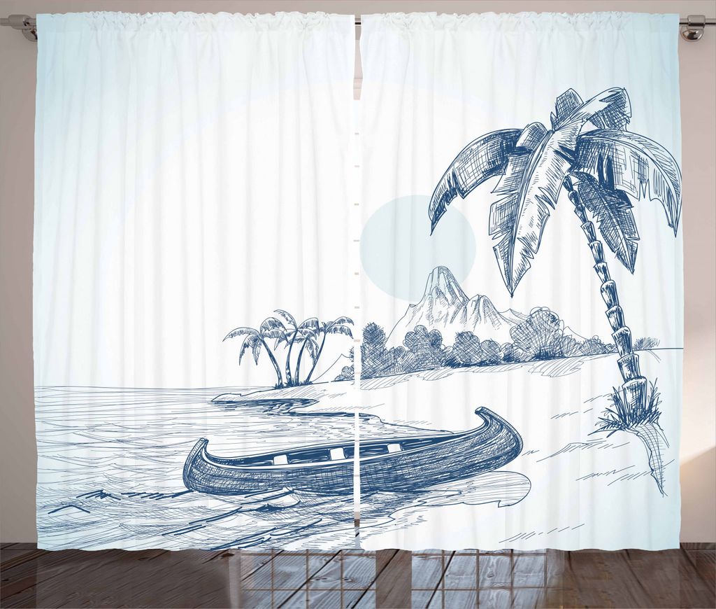 ABAKUHAUS Vintage Boat Rustikaler Gardine, Island Beach Art, Schlafzimmer Kräuselband Vorhang mit Schlaufen und Haken, 280 x 245 cm, Baby und Nach...