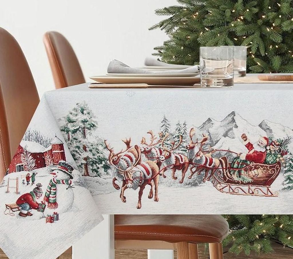 Home of Christmas Wandteppich Weihnachtstischdecke Weihnachtsmann auf seinem Schlitten (Glitzernde) 140x280 cm
