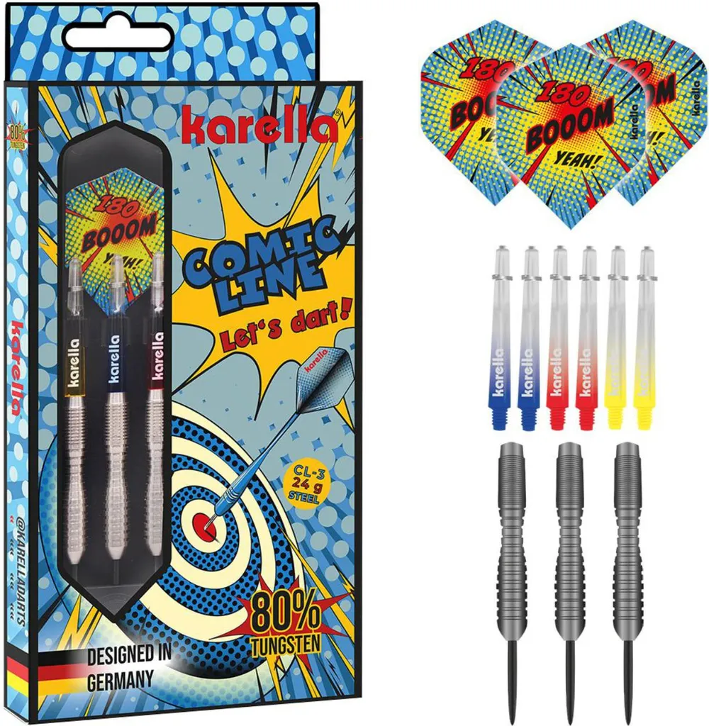 Fléchettes Karella CL-3 Comic Line avec Grip en Acier de 24 grammes