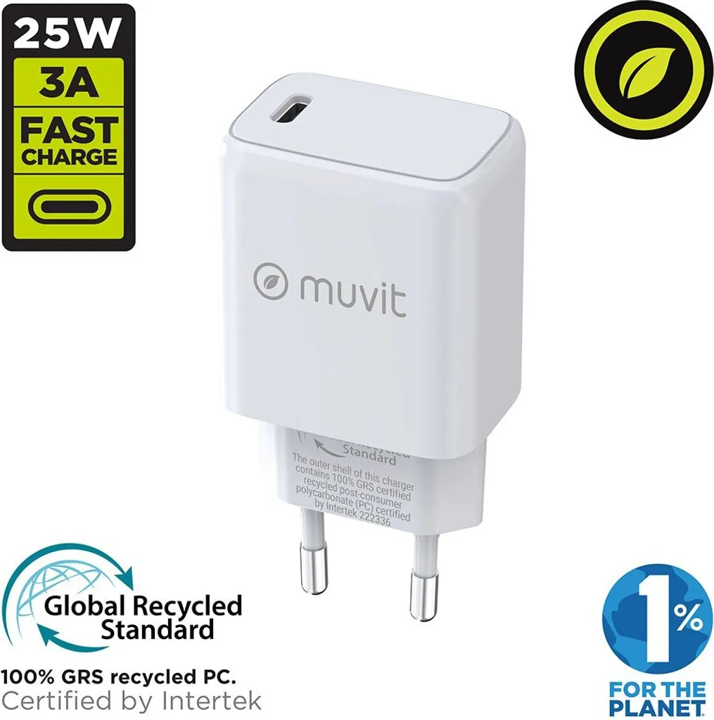 Chargeur USB-C Muvit For Change PD 25W Transparent One Size compact