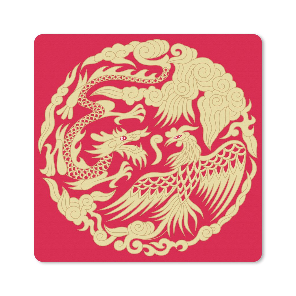 MuchoWow Mauspad Mousepad Traditionelle chinesische Illustration eines Drachens und eines Phönixes 30x30 cm - Mousepads - Maus Mat - Pad - Mausu...