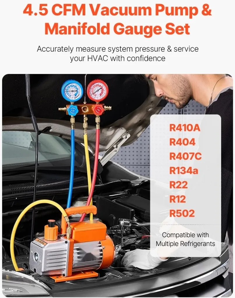 Pompe à Vide pour Entretien Climatisation avec Kit de Mesure Complet