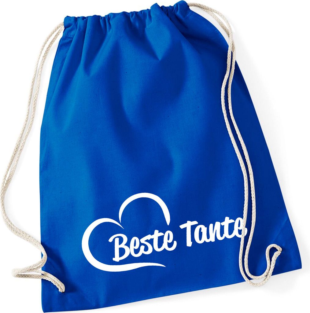 Huuraa Turnbeutel Beste Tante Herz 12 Liter Bright Royal Baumwolle Rucksack Geschenkidee