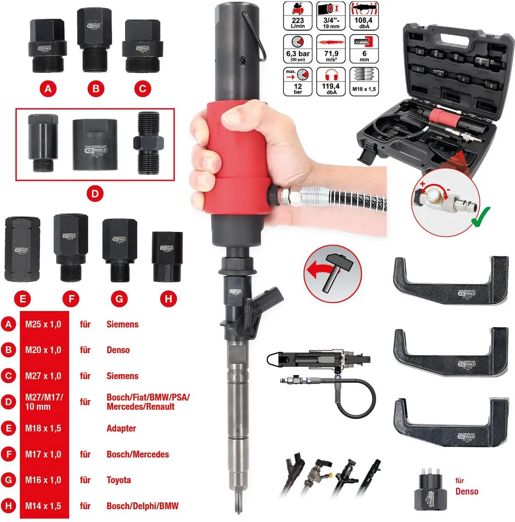 Solution injecteur bloqué : extracteur à air comprimé KS Tools 9 pièces - 2