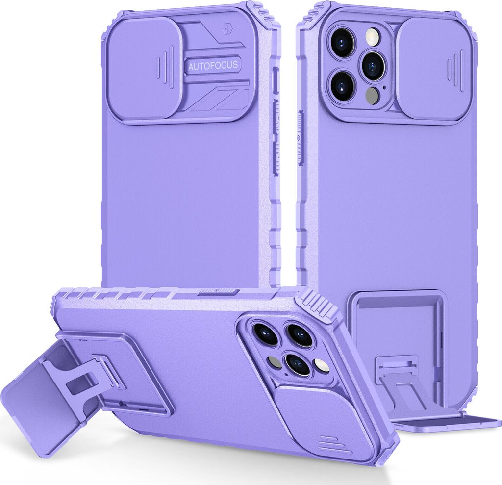 iPhone 12 Pro Max Hülle, Dual Layer Ständer Schutzhülle mit Schiebe Kamera Schutz für iPhone 12 Pro Max Lila