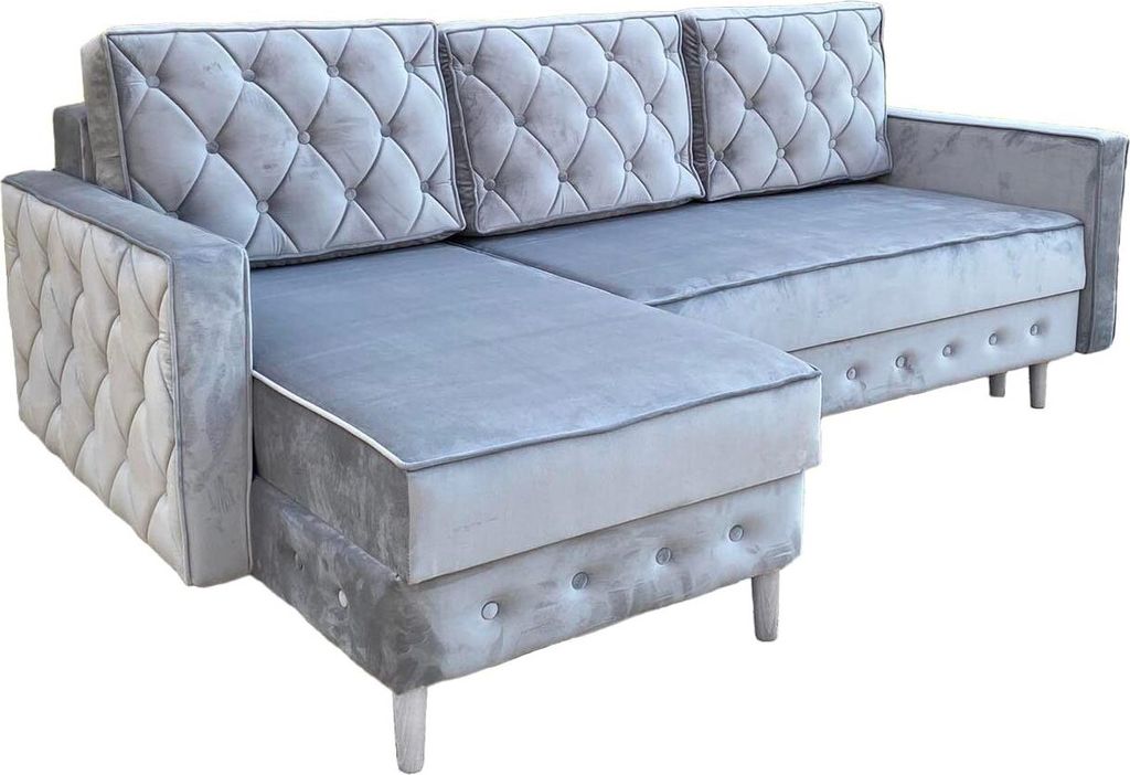 Ares Meble Ecksofa mit Schlaffunktion LUX-L - Ottomane Sofa L-Form, L-Couch 3-Sitzer, Schlafcouch mit Bettkasten, 227x144 cm - Weiße Beine - Grau