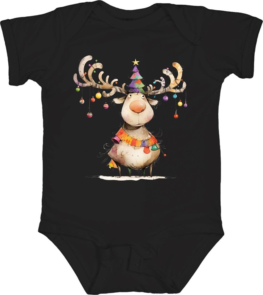 Rentier Weihnachten Geweih Christbaumkugel Lustig Kinder Bunt Unisex Baby Body, Schwarz, 3/6