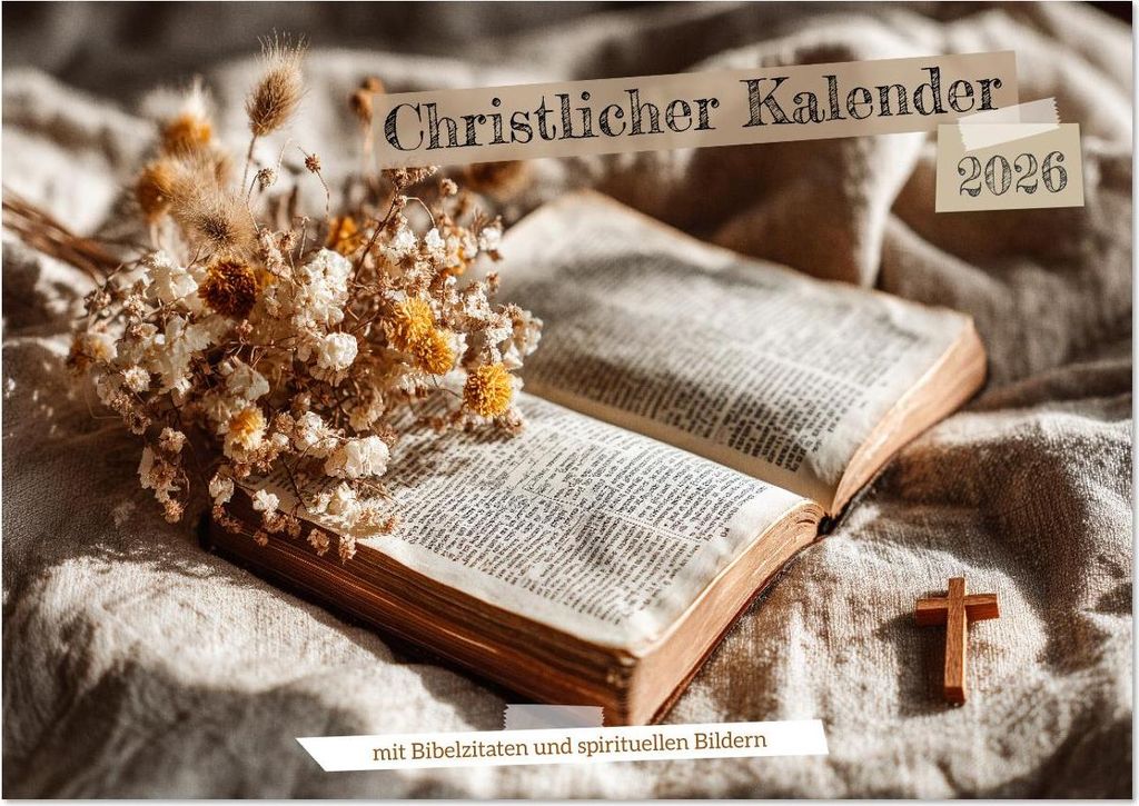 Christlicher Kalender mit Bibelzitaten und spirituellen Bildern (Wandkalender 2026 DIN A3 quer), CALVENDO Monatskalender