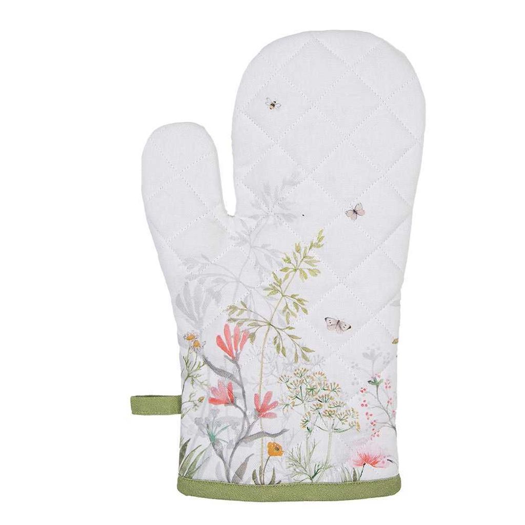 Clayre & Eef WFF44 Ofenhandschuh Weiß Grün 18x30 cm Produktbild 