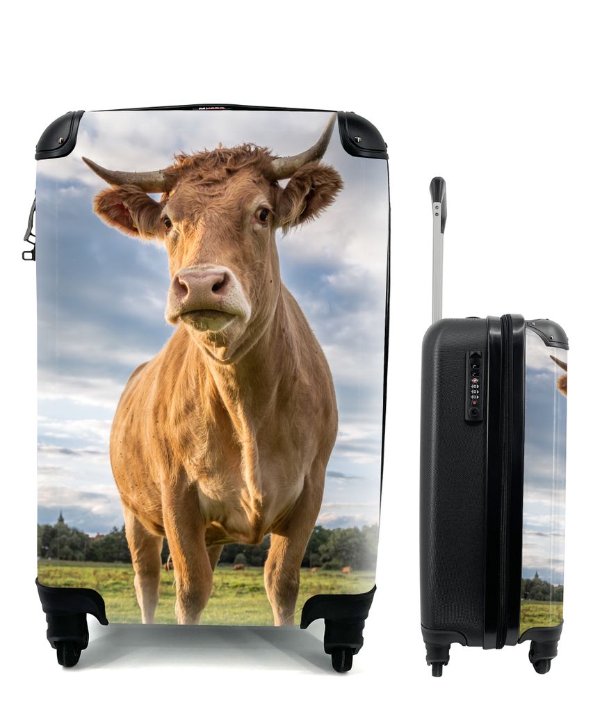 MuchoWow Koffer Handgepäck Trolley Rollkoffer Kleine Reisekoffer mit 4 Rollen - Kuh - Braun - Natur - Cabin Size < 55x40x23 cm & 55x40x20 cm - F...