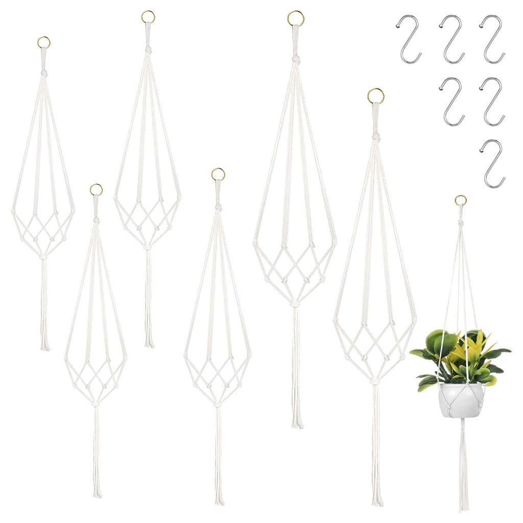 Set mit 6 Makramee-Kleiderbügeln für den Innen- und Außenbereich, 60 cm, 80 cm, 100 cm, mit 6 S-Haken für die Innen-, Decken-, Balkon-, Wanddek...