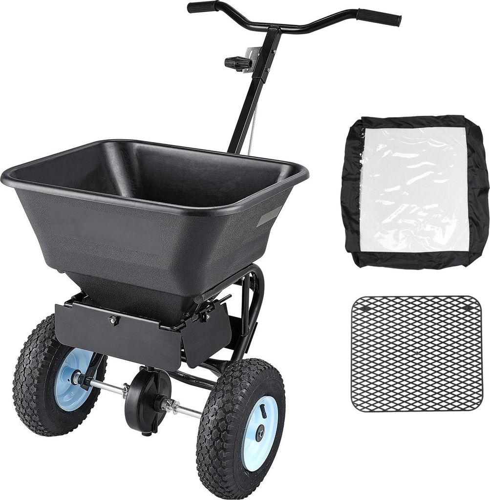 Streuwagen - Dünger- & Saatgutstreuer (Schleuderstreuwagen) - Fassungsvermögen 45 kg - Streubreite bis 3 m - Luftreifen 33 cm - Mit Trichterbehä...