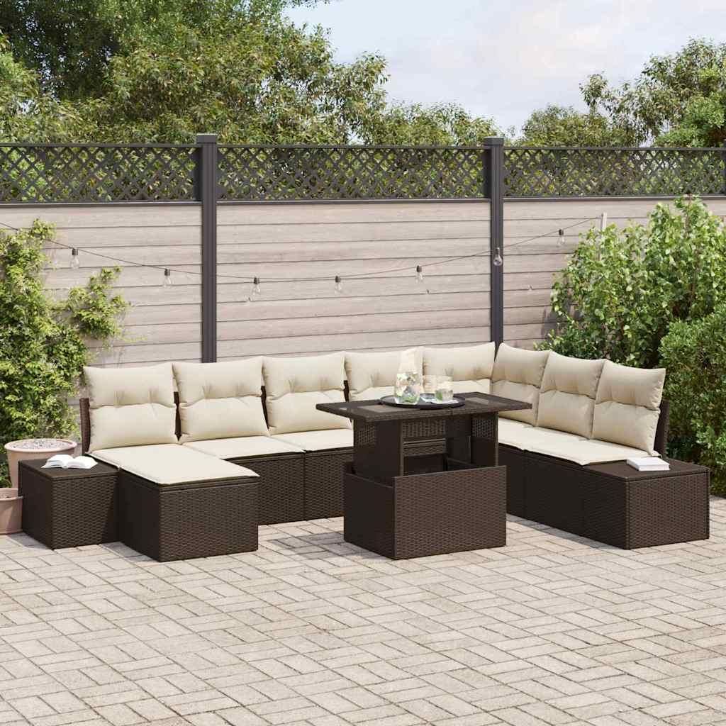 Maison Exclusive - Garten-Sofa-Set mit Speicher 9 pcs Braun Poly Rattan