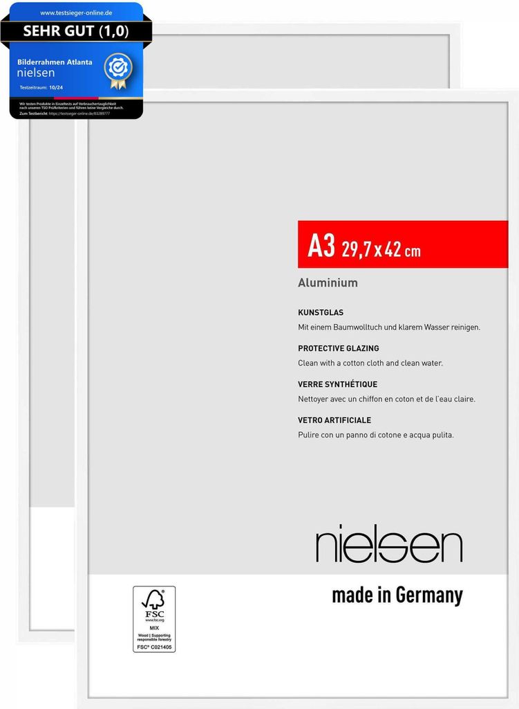 nielsen Bilderrahmen Atlanta (2er Set), A3 29,7x42 cm, Aluminium Weiß Matt