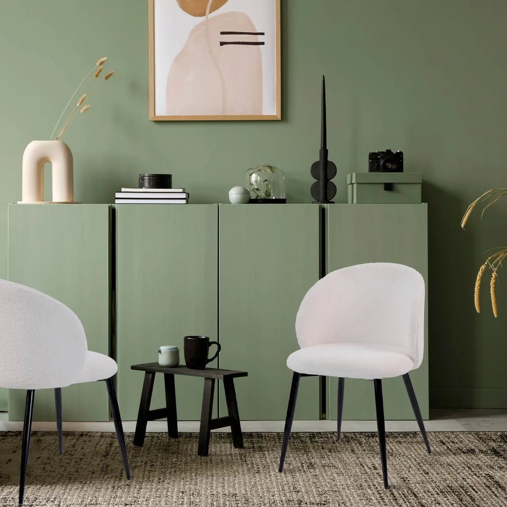 Chaise Confortable et Stable en Tissu Teddy Crème pour Salle à Manger