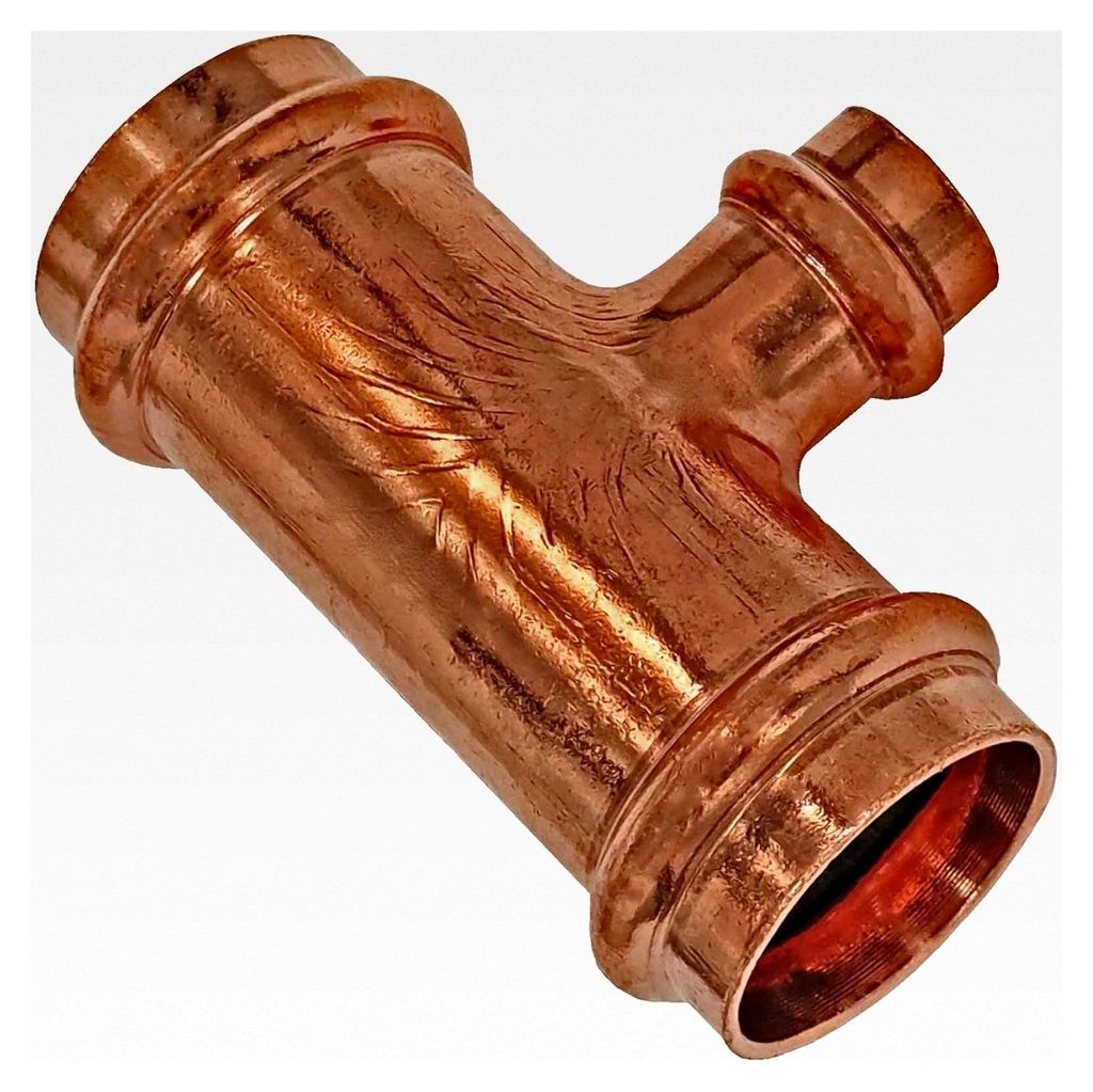 Reduzier T-Stück mit Mitten-Abgang für Kupferrohr Außendurchmesser 18 x 15 x 18 mm mit 3 Muffenanschlüssen zum Verpressen V Kontur Reduzierung